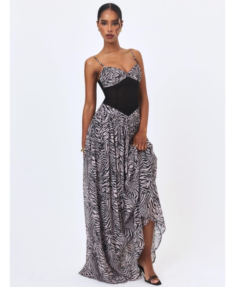 Women's Onora Zebra-Print Chiffon Maxi Dress