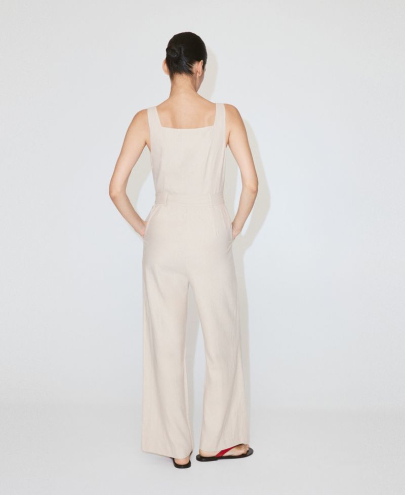 Women's Belt Cropped Linen Jumpsuit