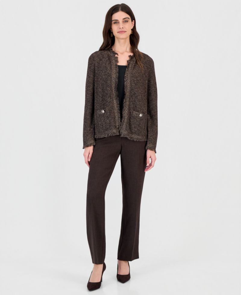 Petite Fringe Kissing Front Metallic Fitted Cardigan