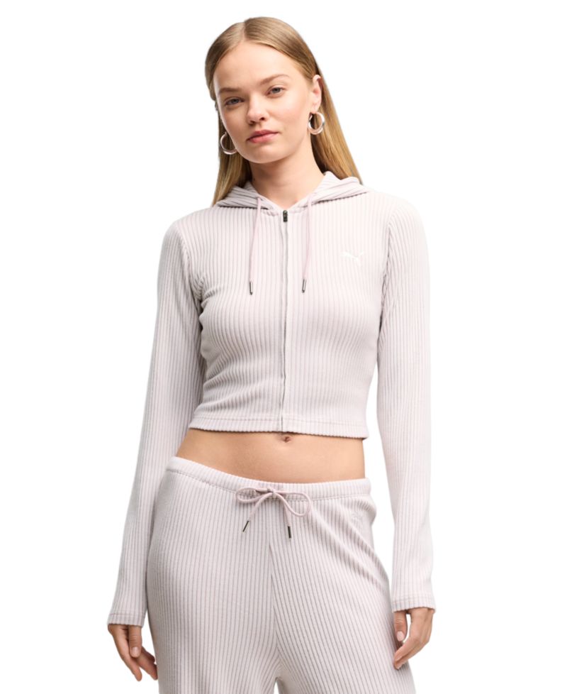 Women's ESS Full-Zip Cropped Ribbed Hoodie