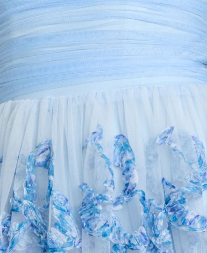 Juniors' Strapless Butterfly Soutache Ball-Gown