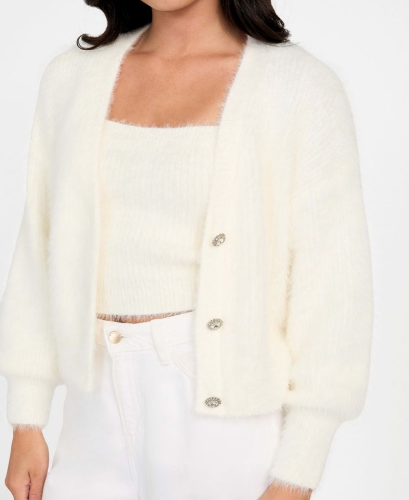 Women's Keyla Rhinestone-Button Cardigan Sweater