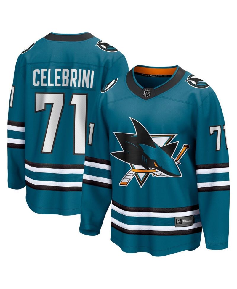Men's Macklin Celebrini Teal San Jose Sharks Home Breakaway Jersey