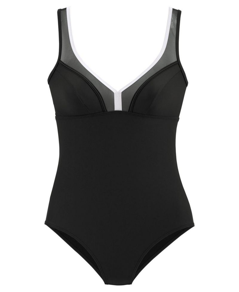 Women's Mesh Trim Tummy Control One-Piece Underwire One-Piece Swimsuit