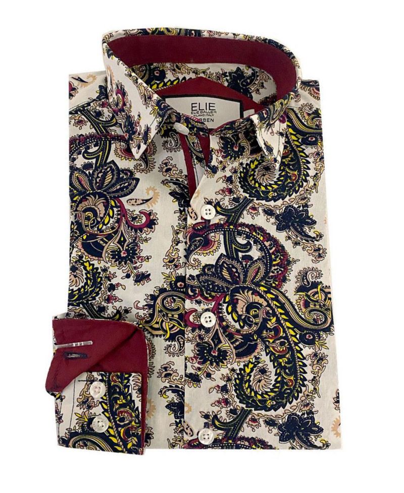 Big Boys White Paisley Slim Fit Short Sleeve Shirt