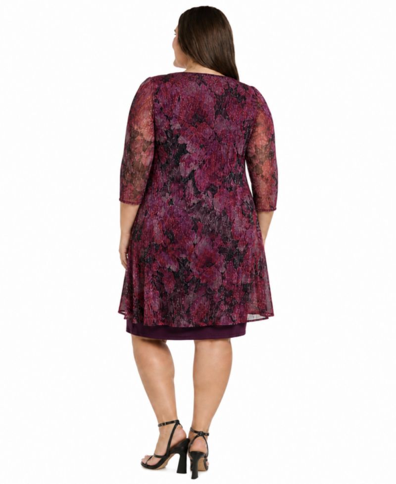 Plus Size Waterfall Scoop Neck Dress & Jacket, 2-Piece Set