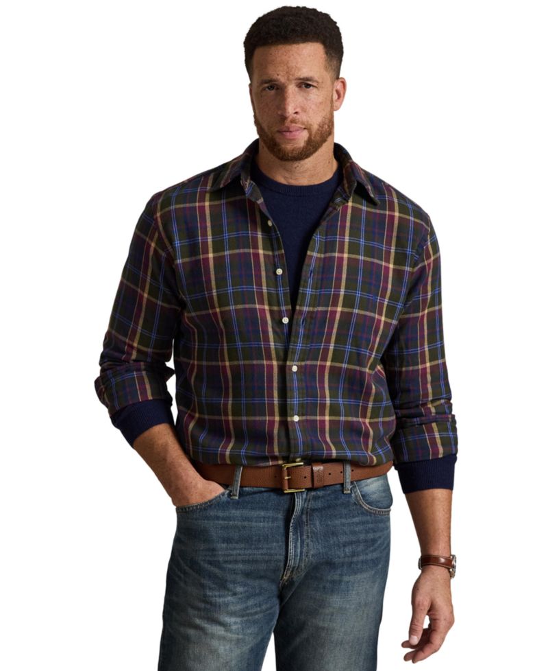 Men's Big & Tall Plaid Brushed Flannel Button-Down Shirt