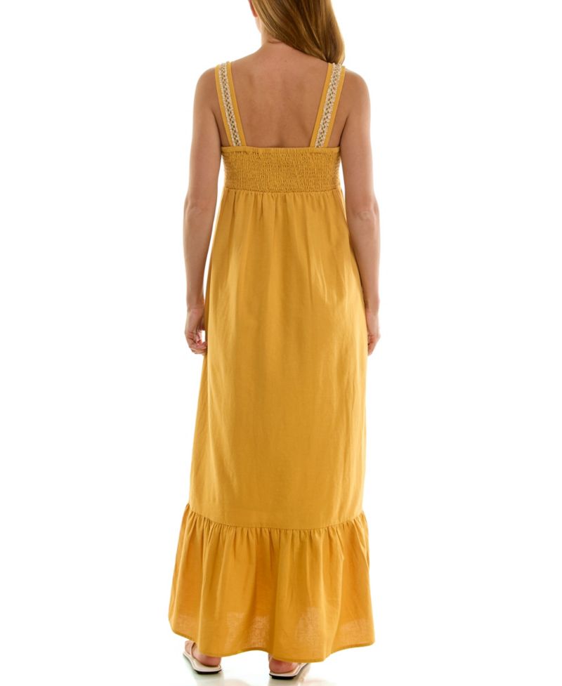 Juniors' Tiered Buckle Trim Maxi Dress