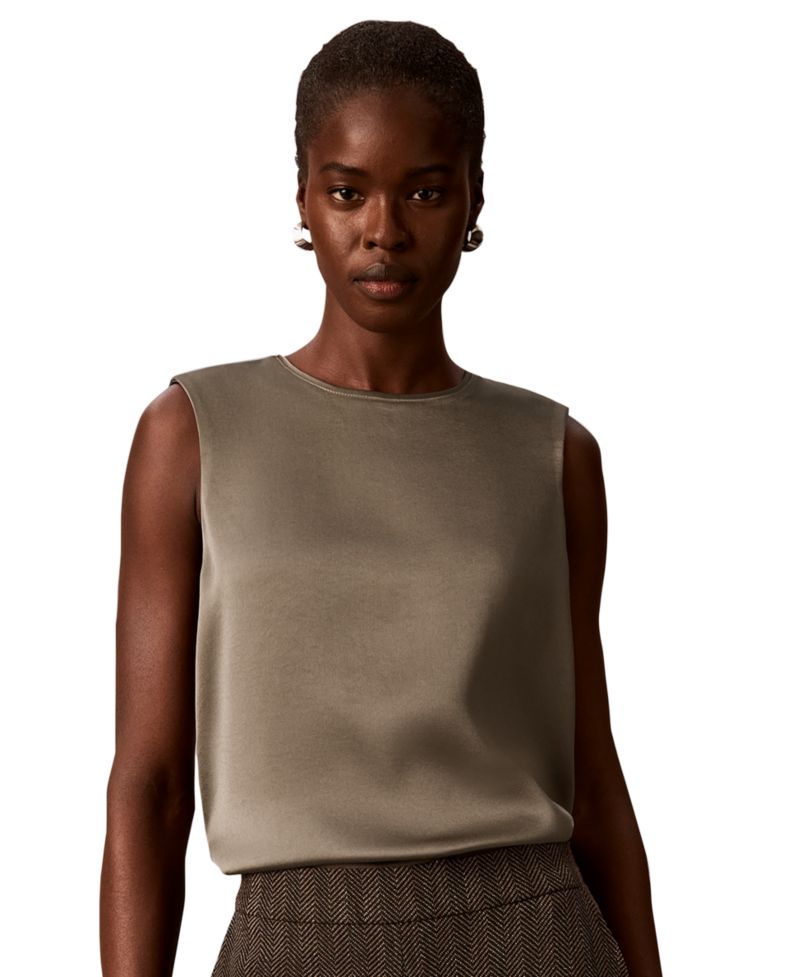 Women's Satin Crewneck Sleeveless Shell