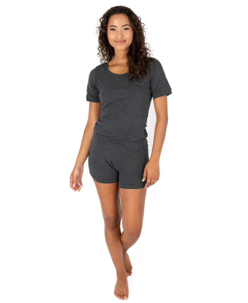 Womens Matching Family Two Piece Cotton Short Sleeve Shirt and Shorts Solid Color Pajamas