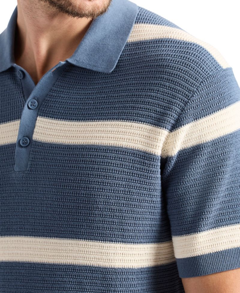 Men's Winder Textured Striped Polo Sweater