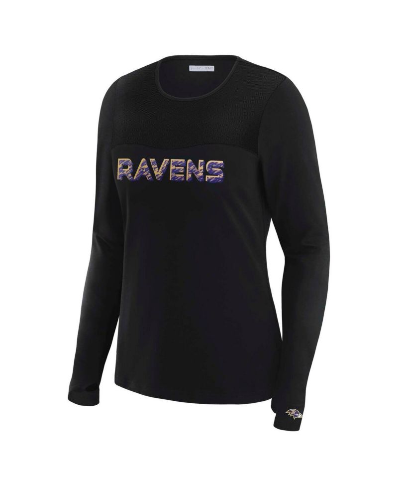 x Gracie Hunt Women's Black Baltimore Ravens Mesh Panel Long Sleeve T-Shirt