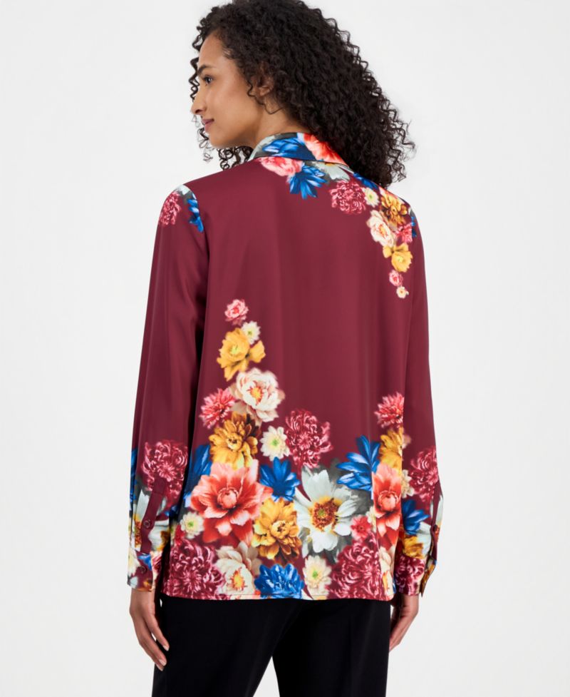 Women's Floral Button-Front Tunic Blouse