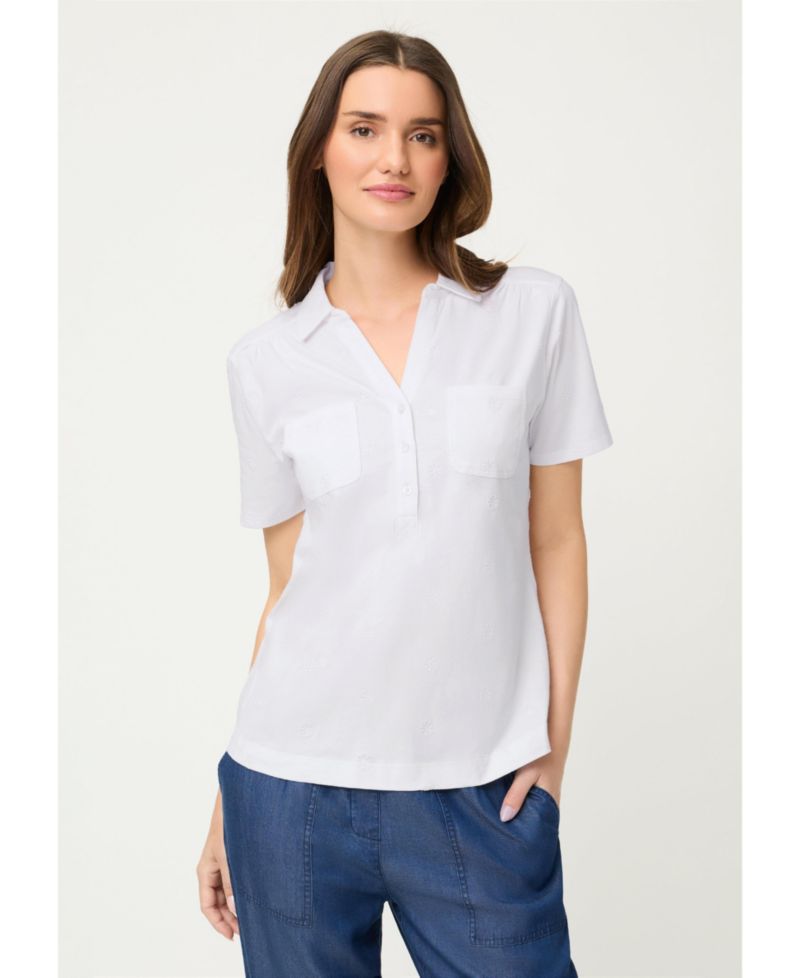 Women's Embroidered Polo Henley T-Shirt