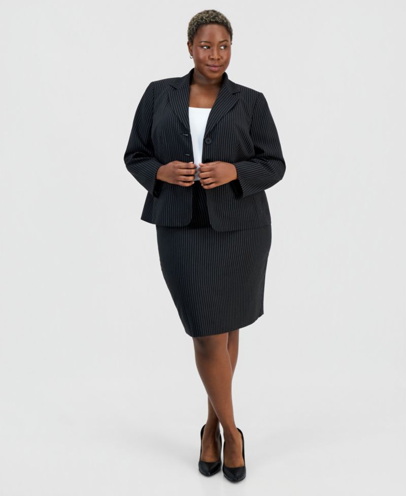 Plus Size Three-Button Notch-Collar Jacket & Slim Skirt Suit