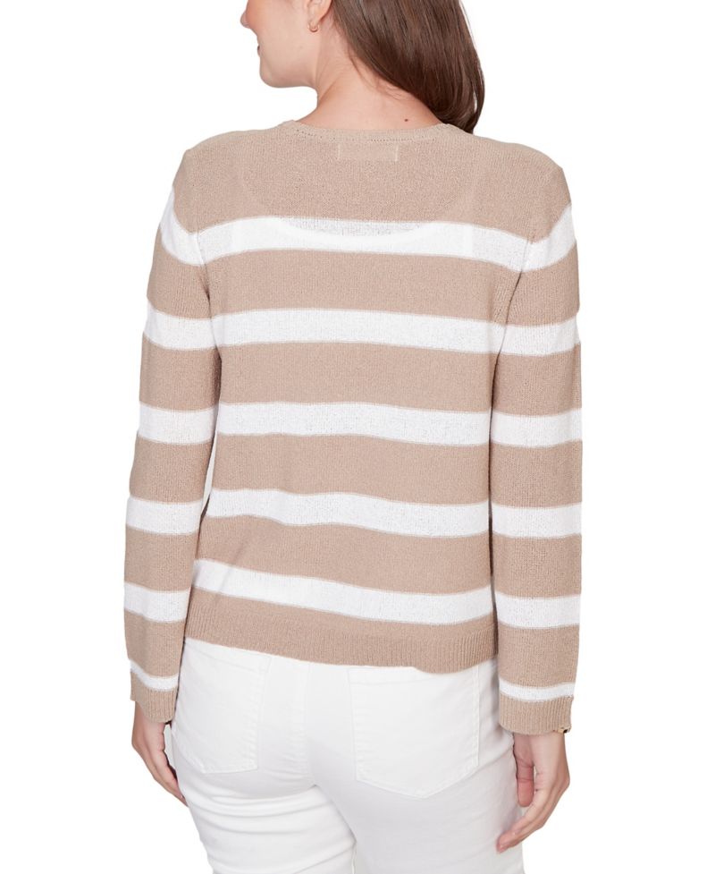 Petite Striped Tie-Front Cardigan Sweater