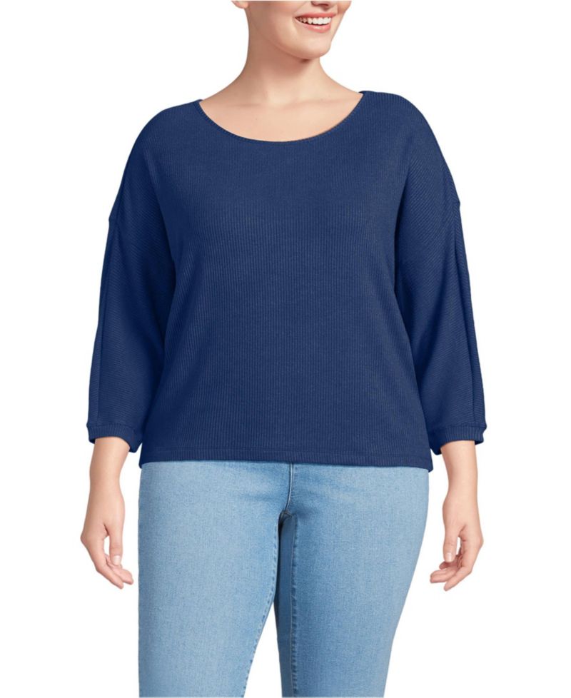 Plus Size 3/4 Sleeve Cozy Rib Dolman Top