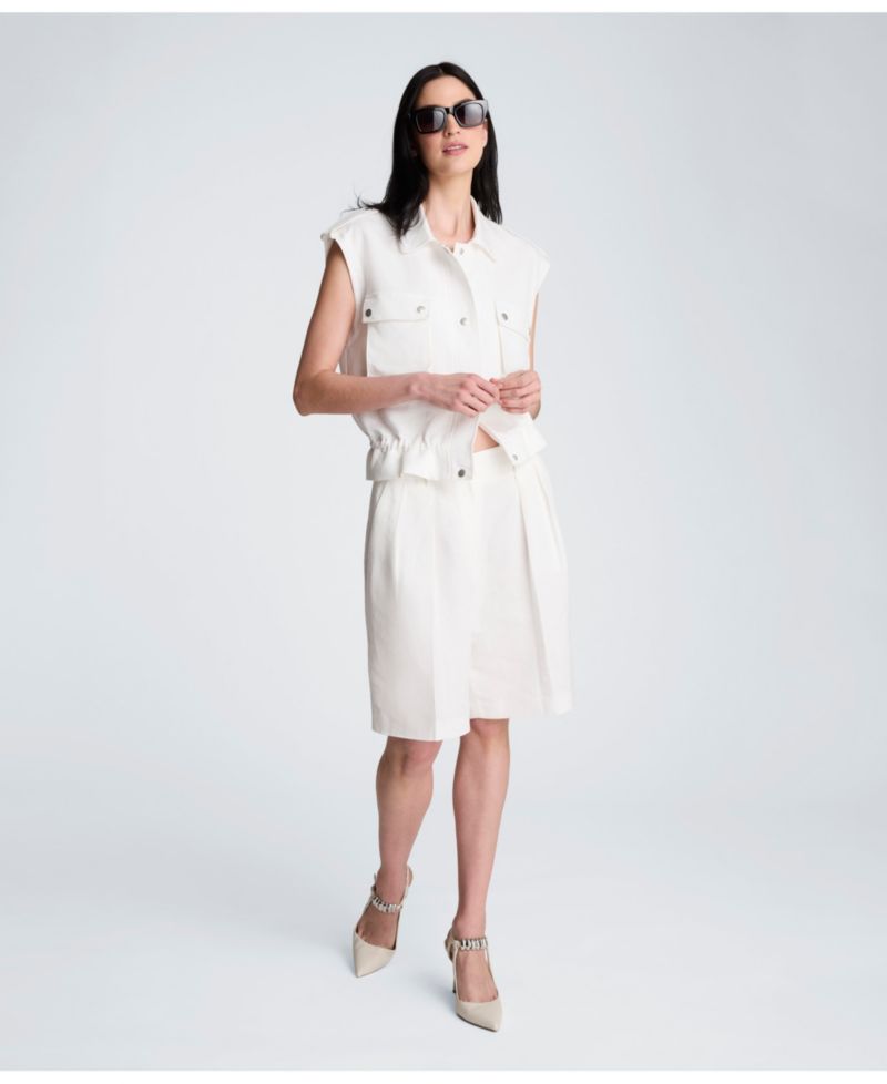 Women's High-Rise Pleated Linen Blend Shorts