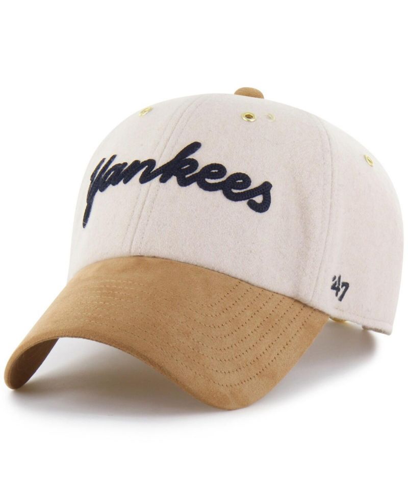 Мужская шляпа Stoney Clover Lane X с натуральным/коричневым принтом New York Yankees Script Charm Clean Up с регулируемой шляпой