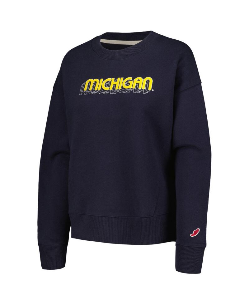 Women's Navy Michigan Wolverines Boxy Pullover Sweatshirt
