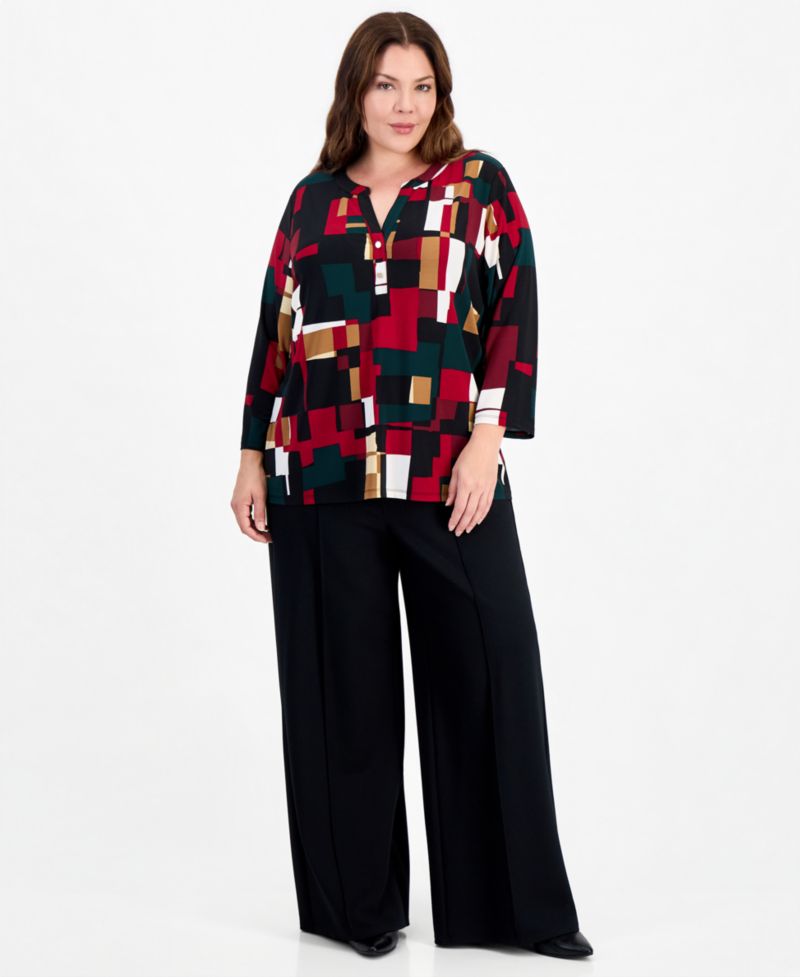 Plus Size Henley 3/4-Sleeve Top