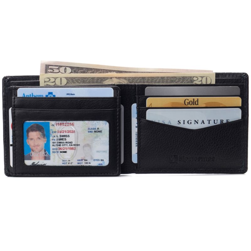 Men's Wallet for Men RFID Protected Leather Wallet Spencer Bifold Divided Bill Section Gift Box 2 ID Windows 14 Card Storage Pockets