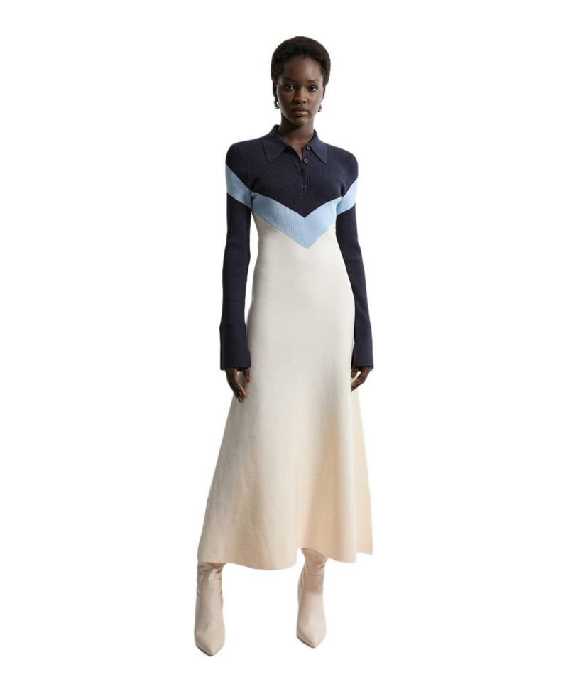 Women's Rib-Knit Polo Top Maxi Dress