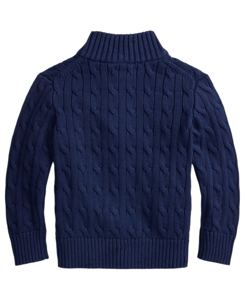 Boys' 2T-7 Polo Bear Full-Zip Cable-Knit Sweater
