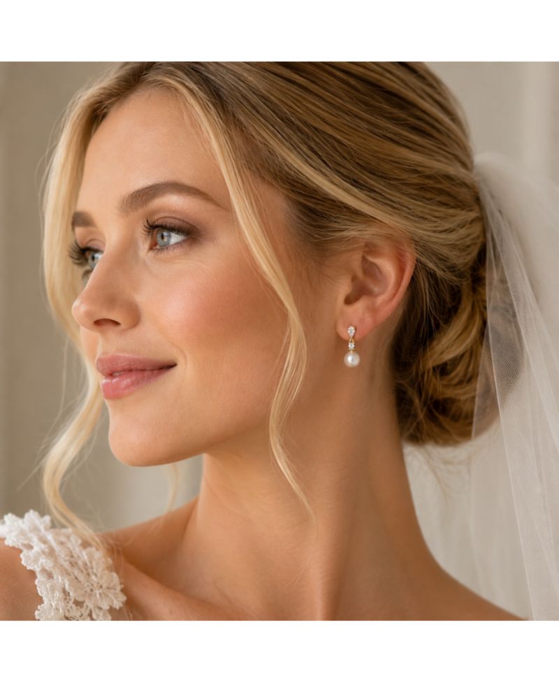 Pear Cut Cubic Zirconia Faux Pearl Drop Earrings