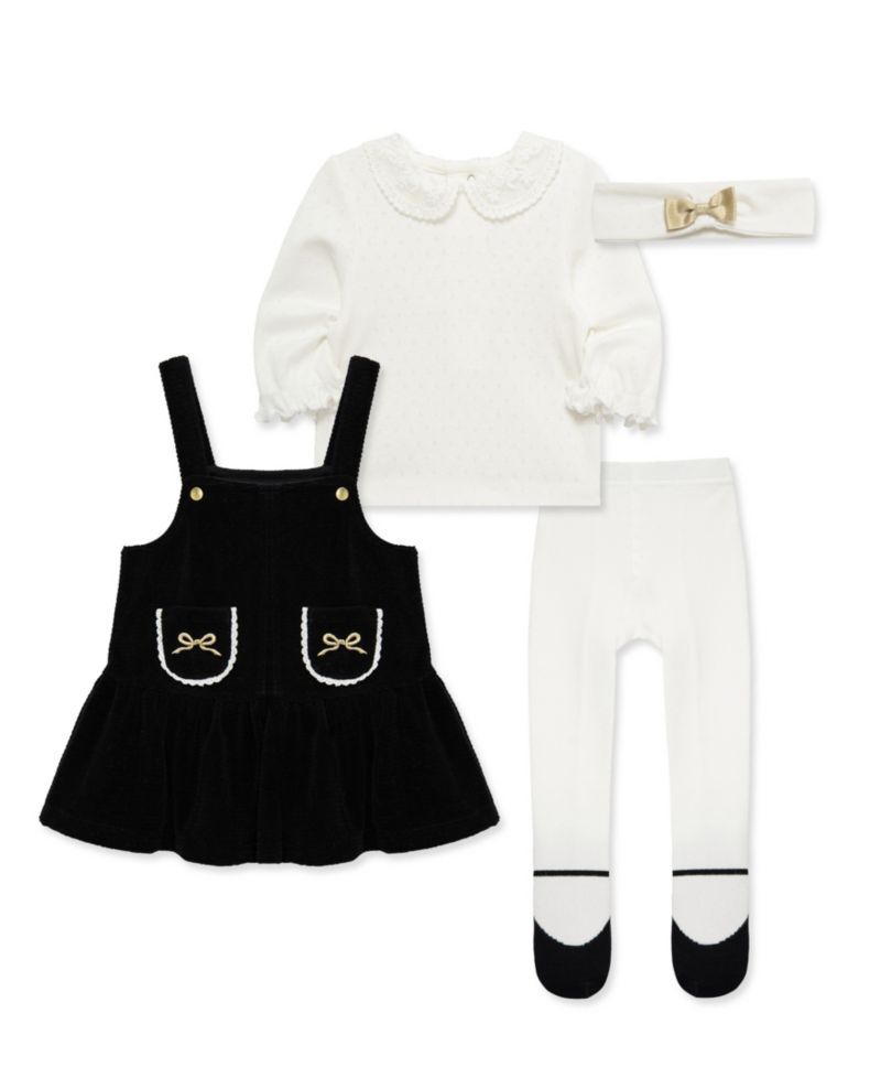 Baby Girls' Bow Embellished Jumper, Top, Tights and Headband, 4-Piece Set