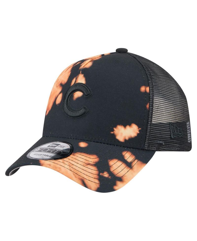 Men's Black Chicago Cubs Bleached A-Frame 9FORTY Adjustable Hat