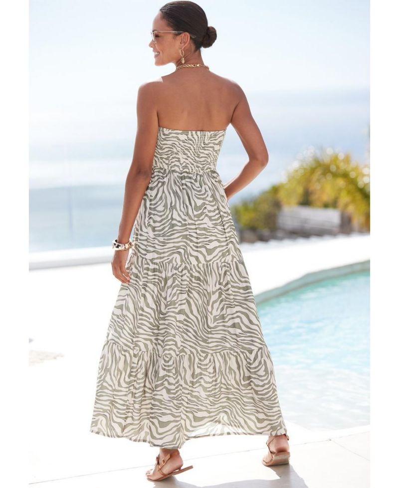 Women's Animal Print Strapless A-Line Maxi Dress