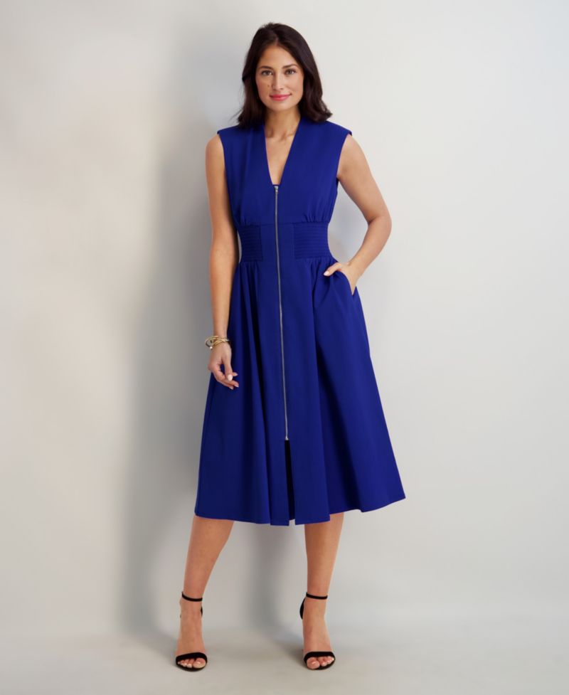 Women's Sleeveless V-Neck Zip-Front Maxi Dress
