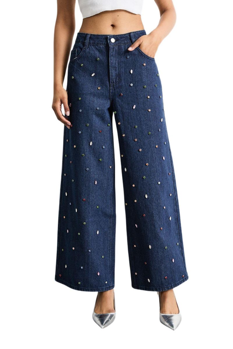 Women's Hotfix Embellished Wide Leg Jean