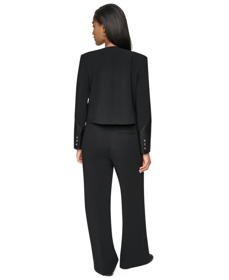 Women's Cropped Collarless Long-Sleeve Jacket