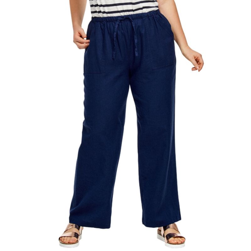 Women's Linen-Blend Elastic Waist Drawstring Relaxed Pant
