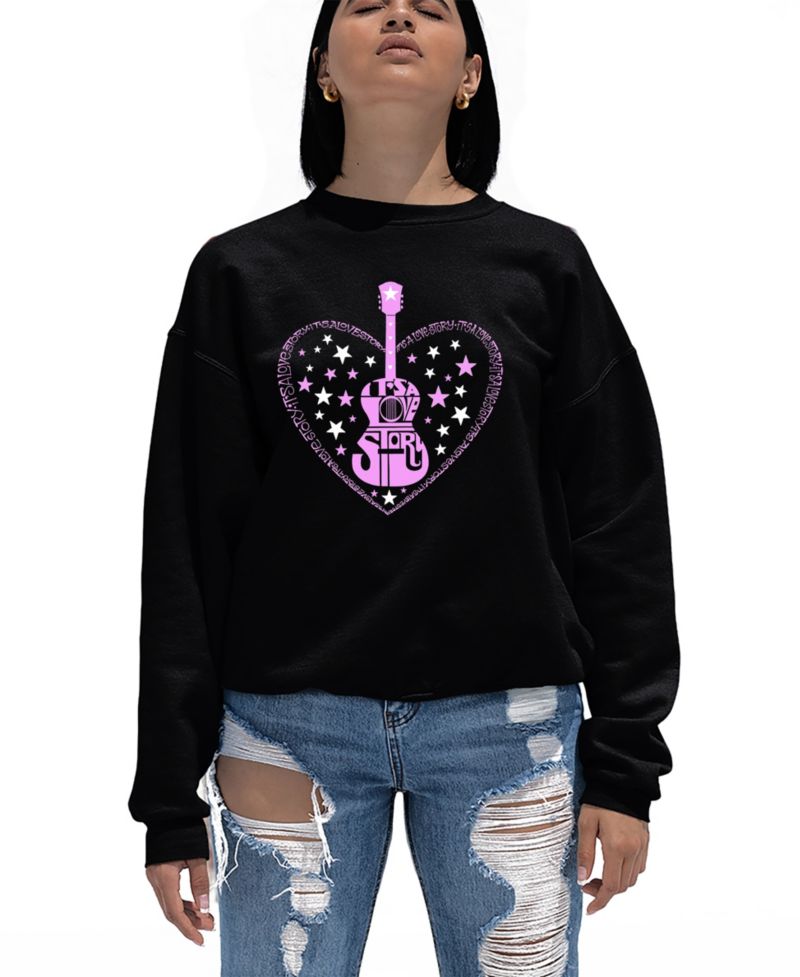 Women's It's A Love Story Word Art Crew Neck Sweatshirt