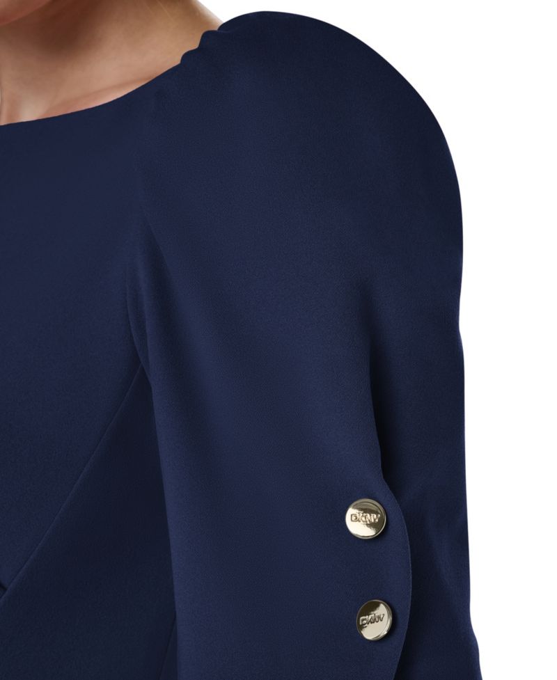 Women's Puff-Sleeve Ruched Boat-Neck Dress