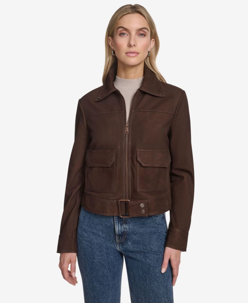 Women's Lunetta Sueded Leather Trucker Jacket