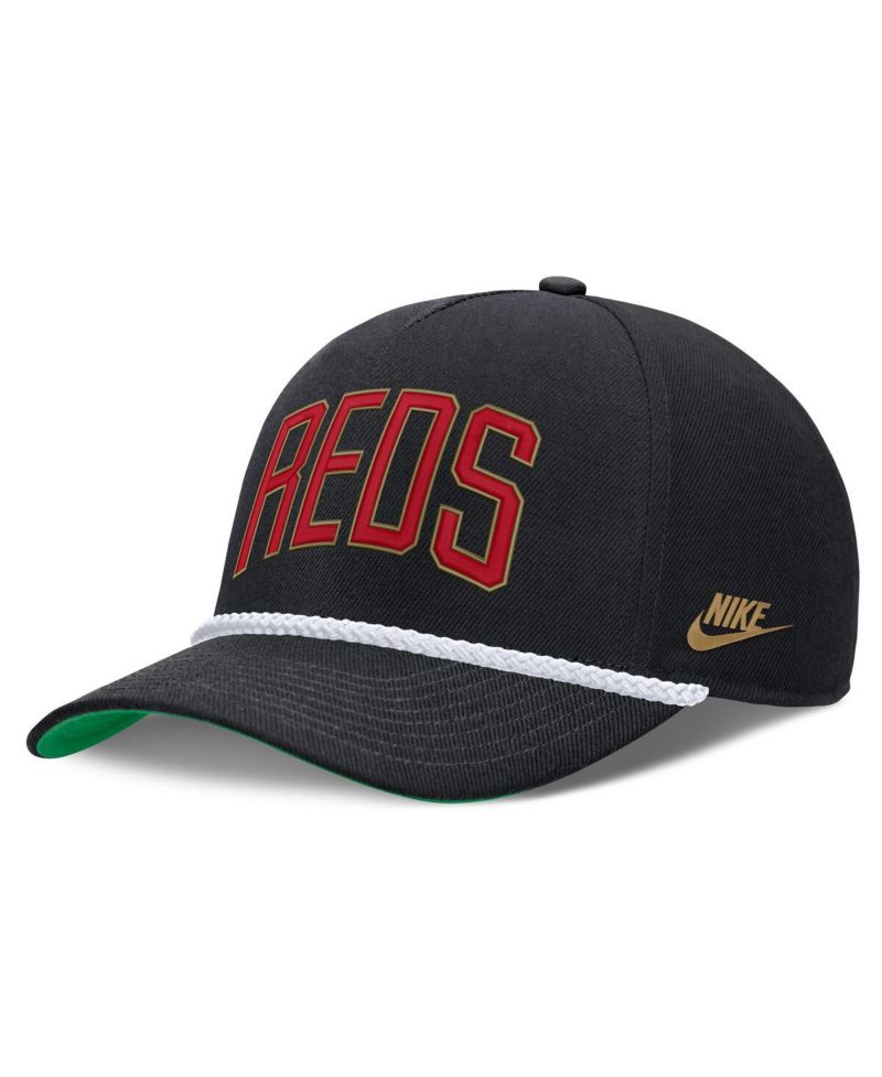 Men's Black Cincinnati Reds Cooperstown Collection Rise Adjustable Hat