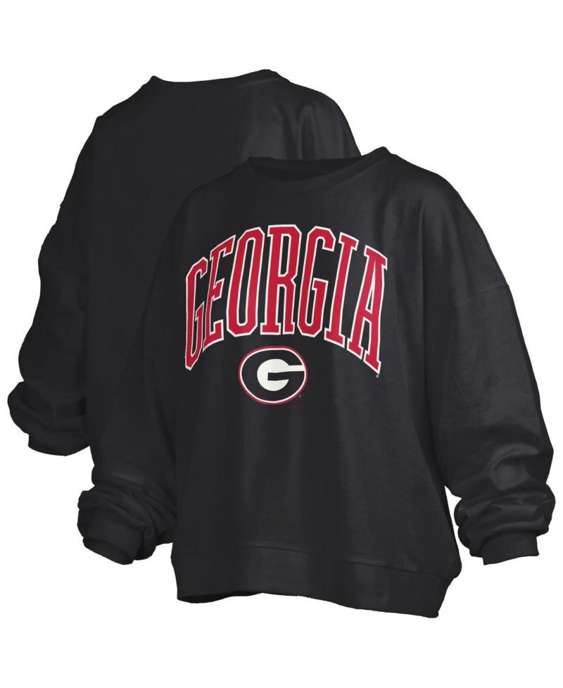 Women's Black Georgia Bulldogs Janise Arch Over Logo Waist Length Oversized Pullover Sweatshirt