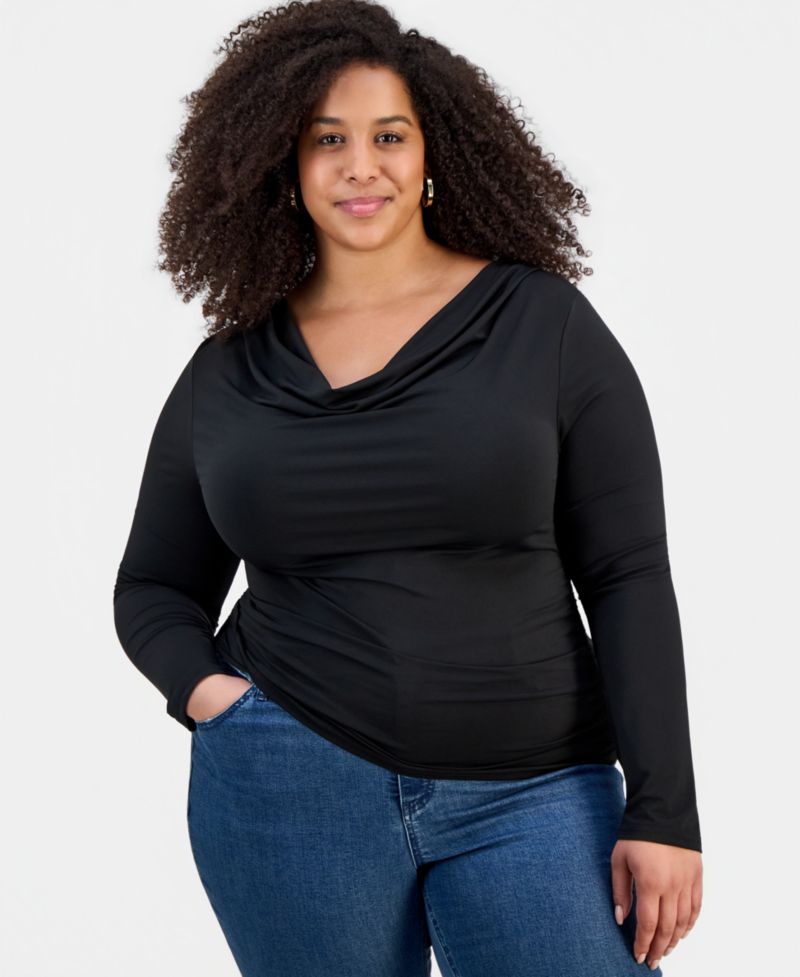 Trendy Plus Size Cowlneck Jersey Top