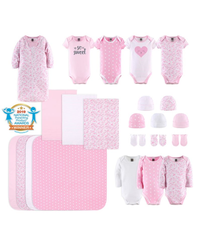 Baby Girls Newborn Layette Gift Set for Girls, Shower Gift Essentials, Pink, White