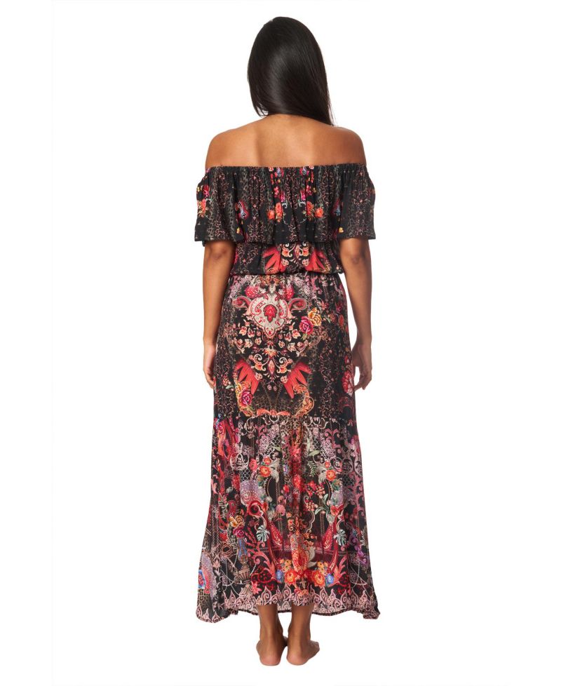 Women's Off Shoulder Cinched Waist Maxi Dress