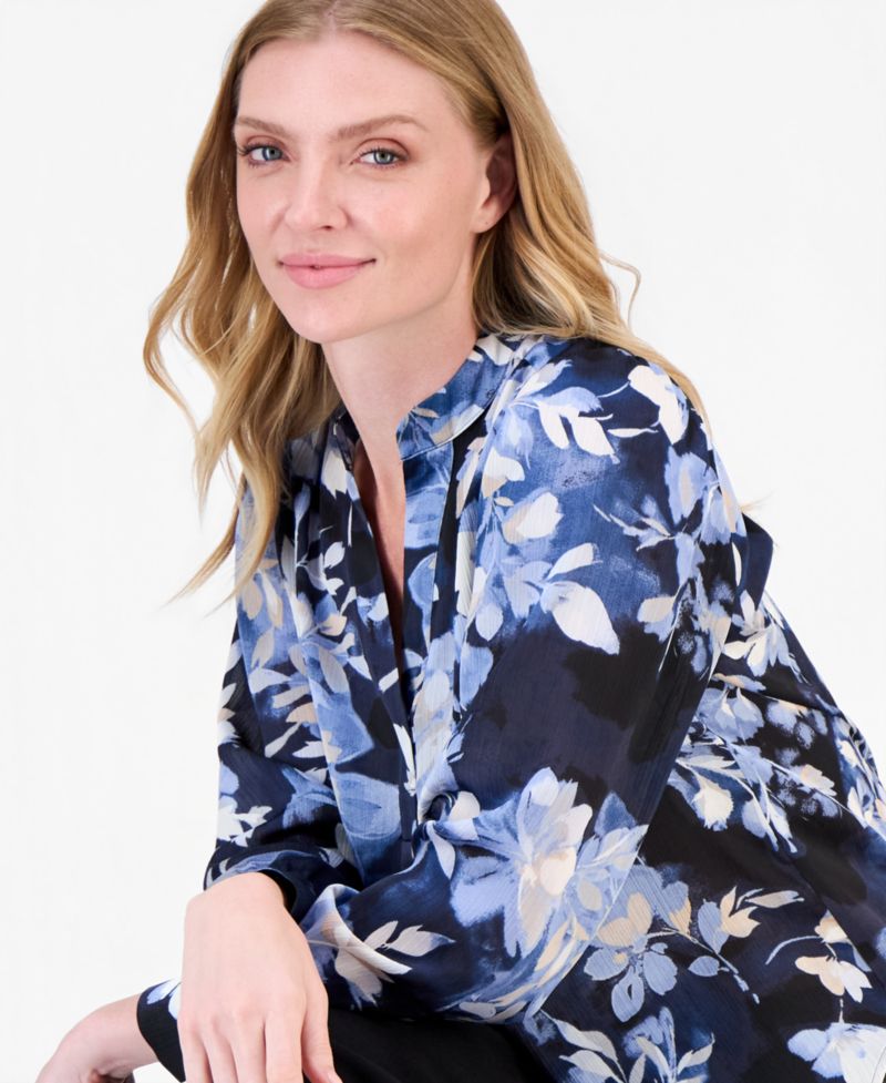 Petite V-Neck Pleated-Front Blouse