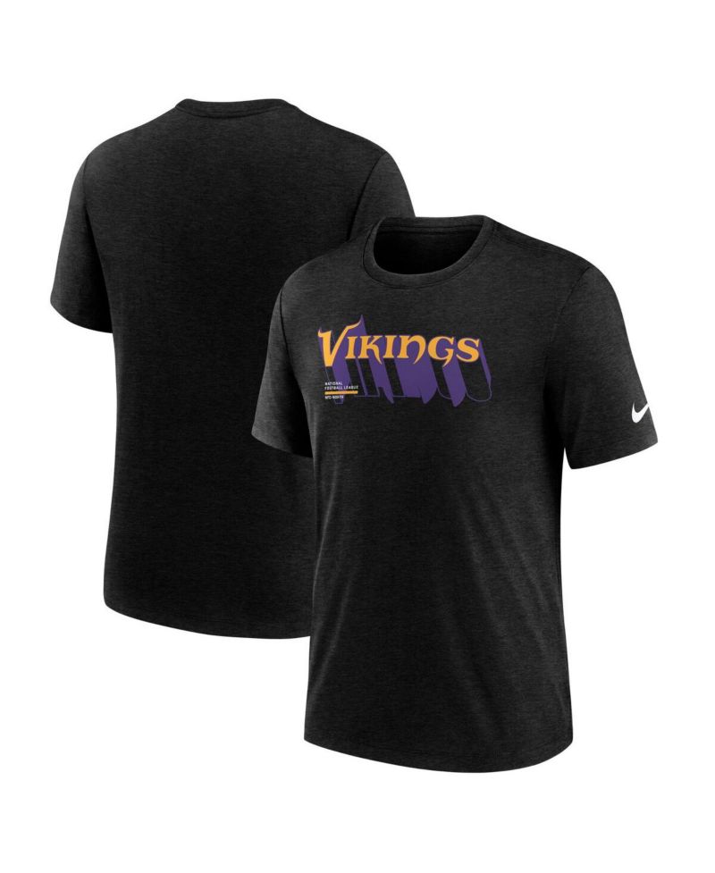 Men's Heather Black Minnesota Vikings Long Pass Tri-Blend T-Shirt