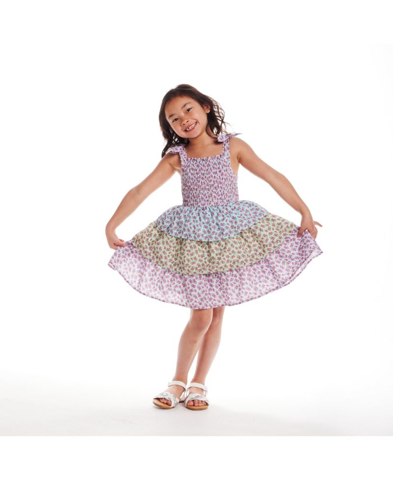Little Girls Toddler/Child Color Blocked Floral Teired Dress