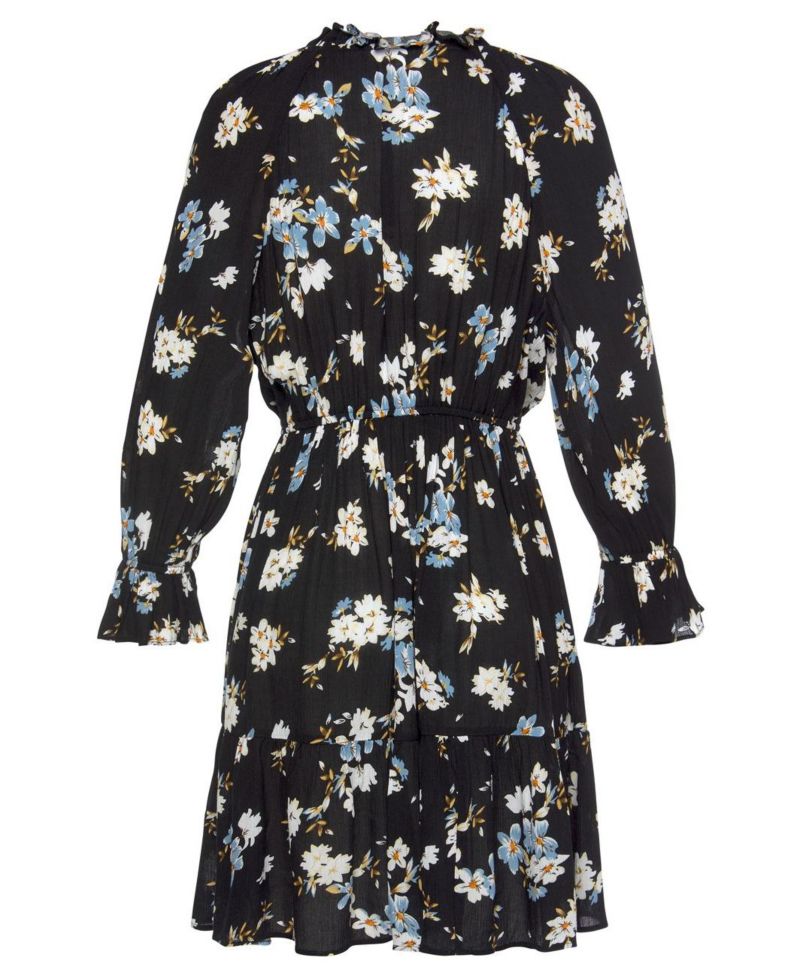 Women's Viscose Printed Ruffle 3/4 Sleeve Lace Elastic-Waist Short Dress