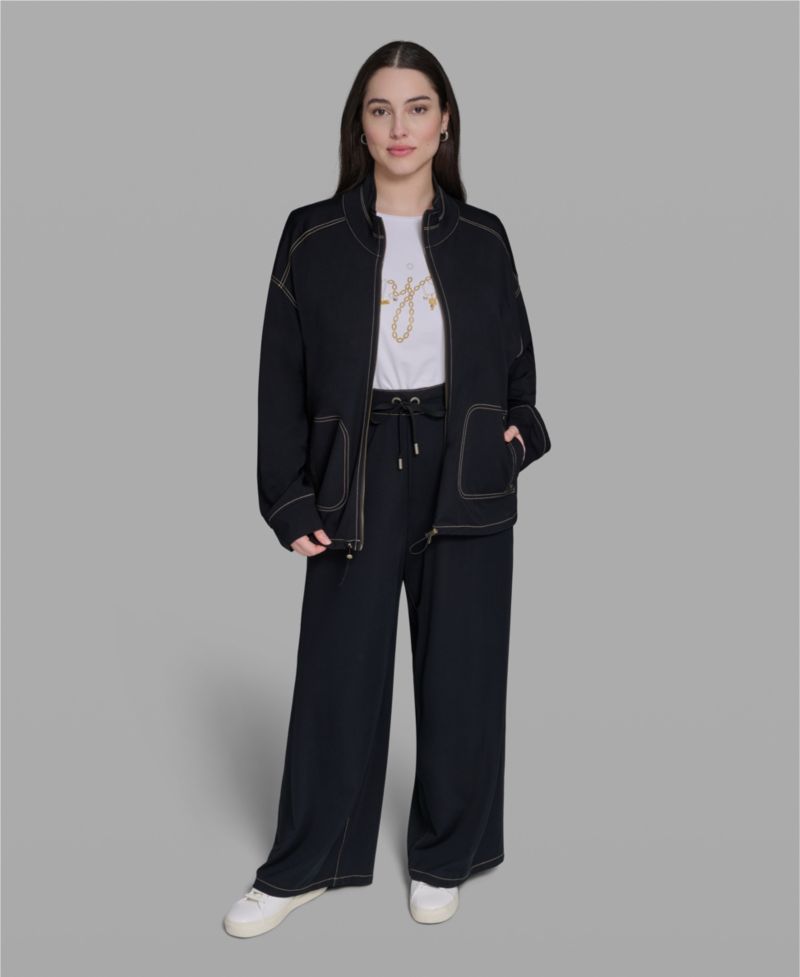 Plus Size High-Waist Knit Flared Drawstring Pants