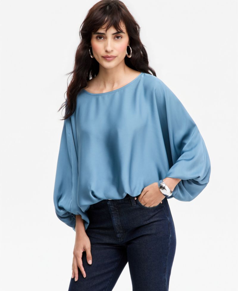 Women's Elbow-Sleeve Bubble Boat Neck Blouse